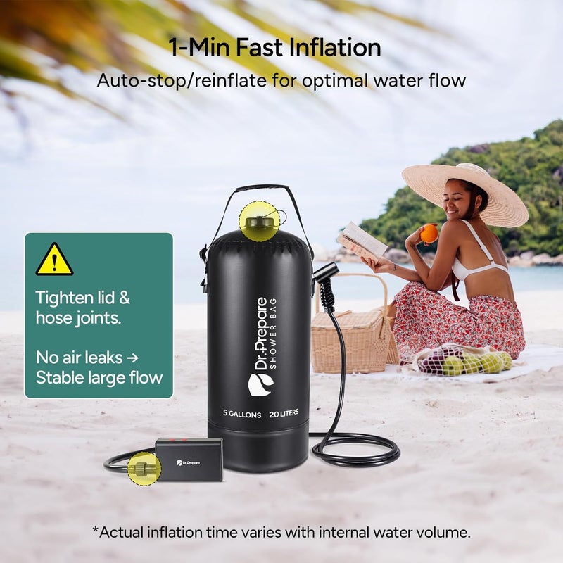 Dr. Prepare Portable Shower for Camping, 4/5 Gallons Camping Shower Bag, Portable Outdoor Shower with Pump for Hiking, Climbing, Pet Cleaning, Car Washing, Beach & Emergency - Image 2